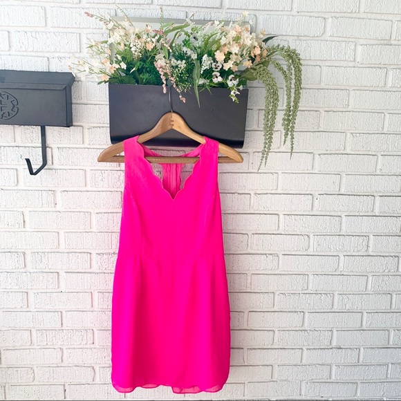 naked zebra pink dress Naked Zebra Smocked Flared Midi Dress In Hot Pink